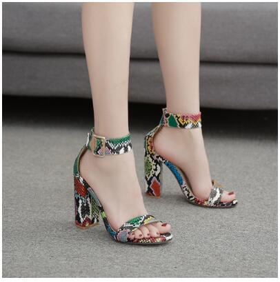 Andriea Snakeskin Ankle Strap Heels