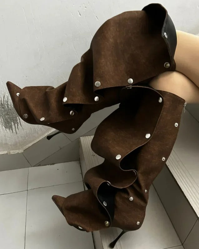 Janet Spliced up Button Down Knee High Boots